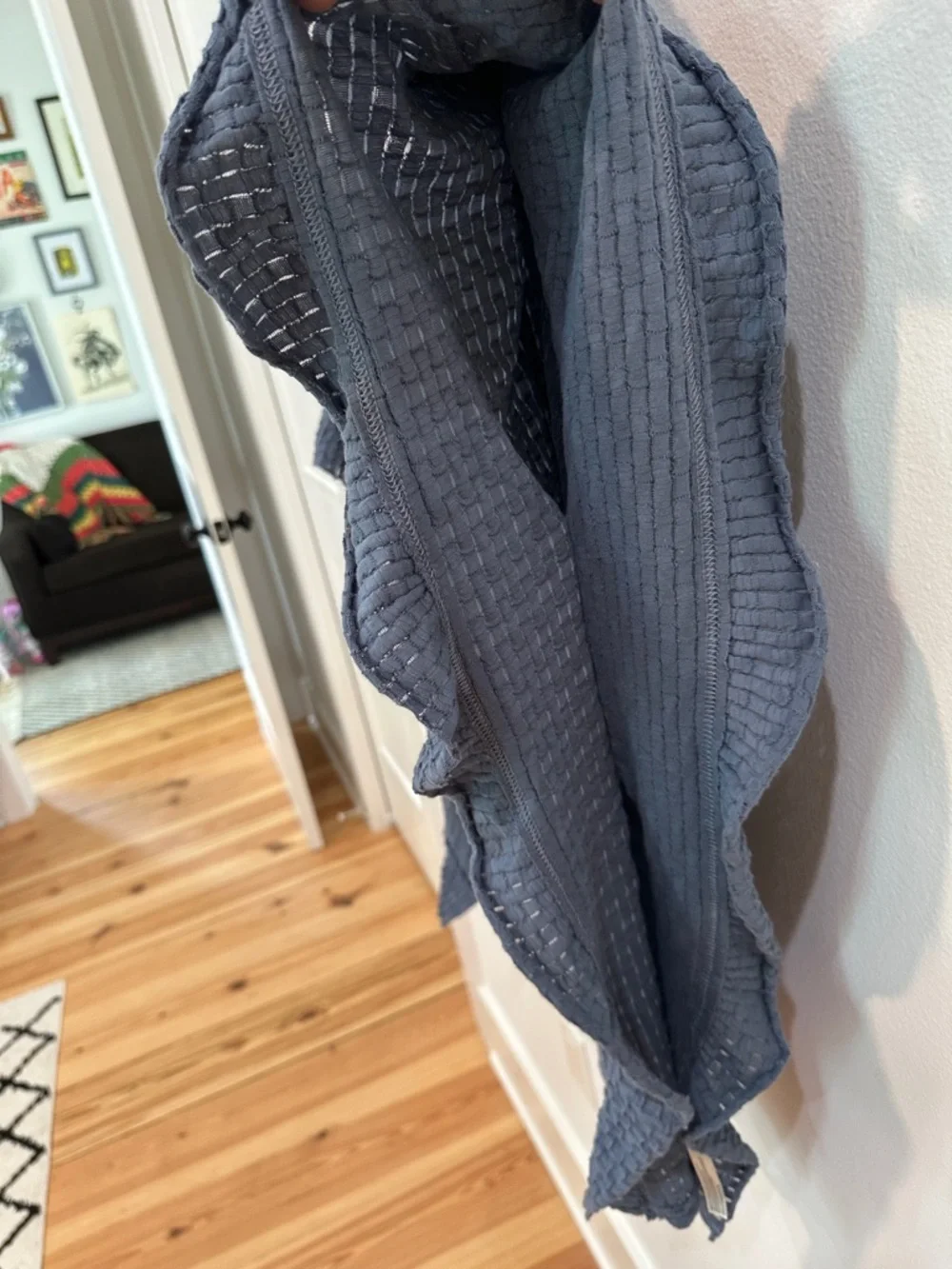 Free People Beach Blue Textured Ruffle Button-Front Top - Picture 6 of 11